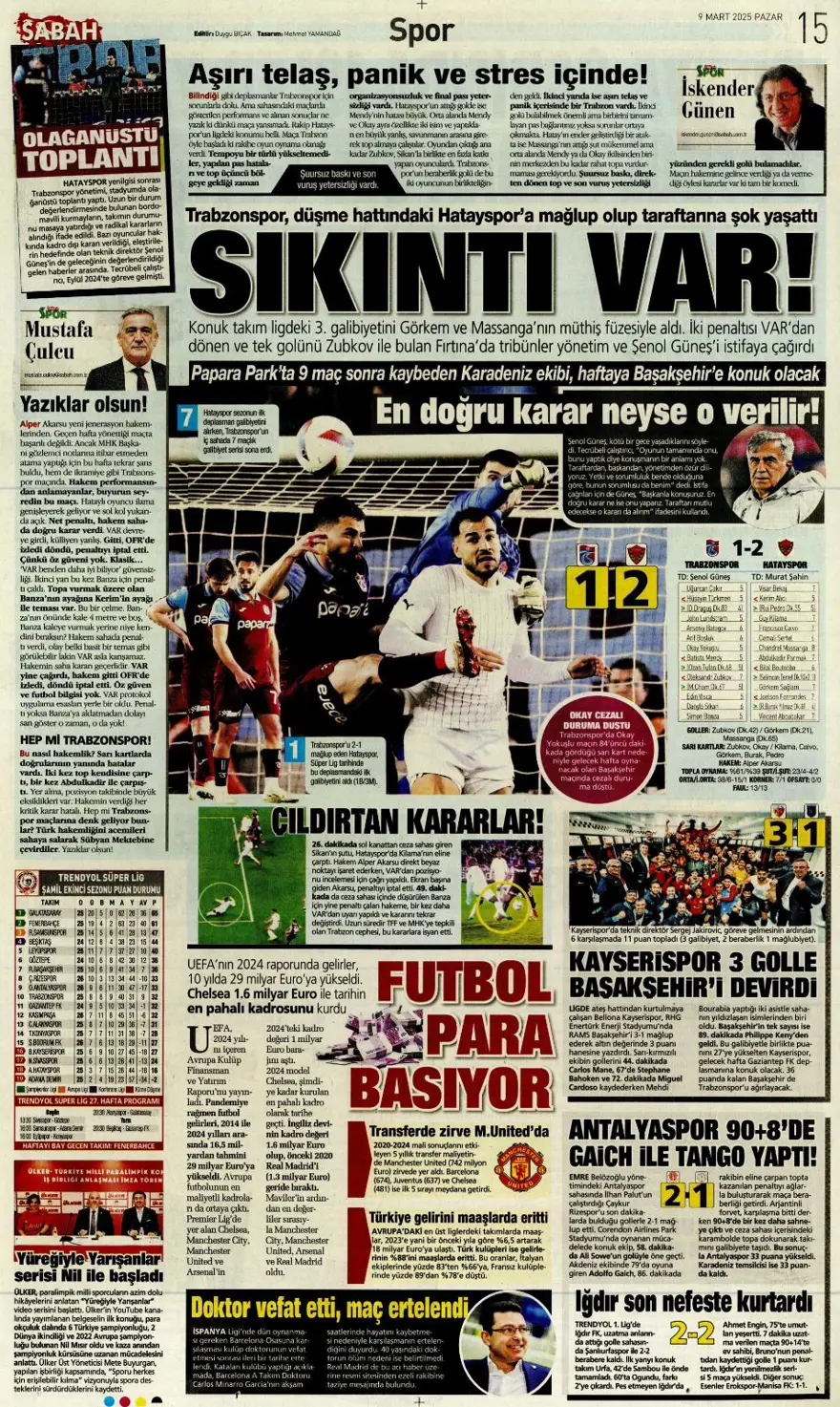 "1 numaralı büyük plan" (9 Mart 2025 spor manşetleri) 7