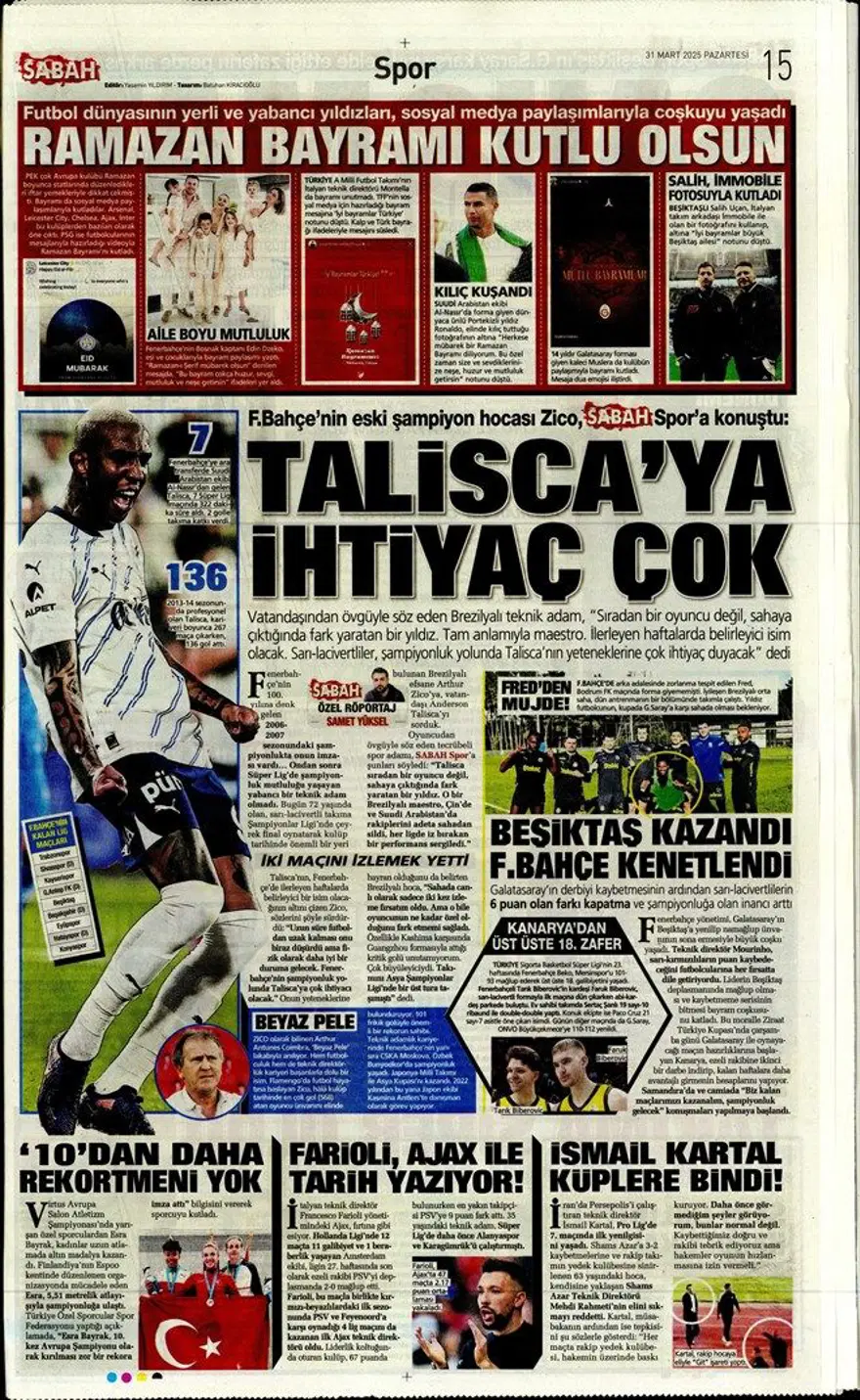 "Aslan'da büyük yemin" (31 Mart 2025 spor manşetleri) 8