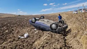 Çorum'da otomobil tarlaya devrildi