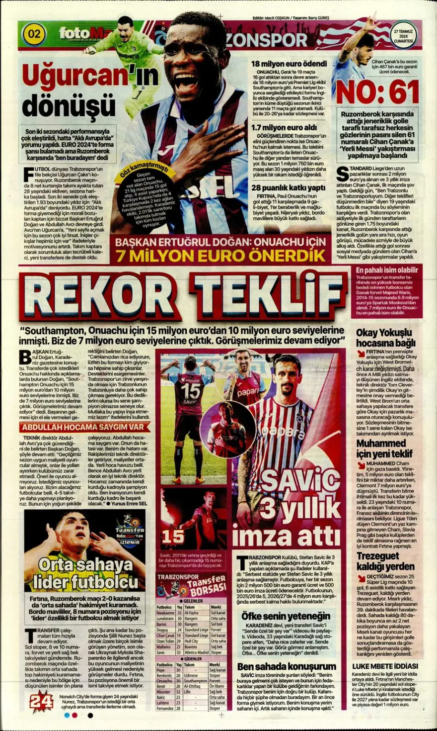 "Kartal'ın yükü 683 milyon TL" (27 Temmuz 2024 spor manşetleri) 17 "Kartal'ın yükü 683 milyon TL" (27 Temmuz 2024 spor manşetleri) 17