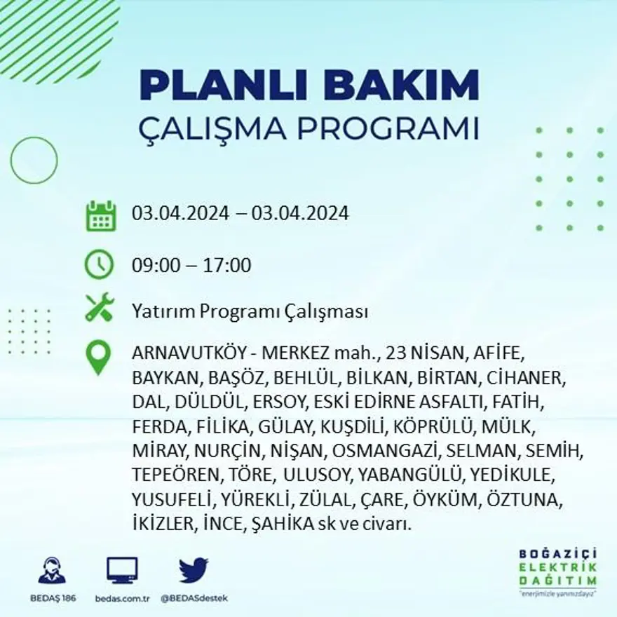 İstanbul'un 19 ilçesinde elektrik kesintisi: Elektrikler ne zaman gelecek? (3 Nisan tarihli BEDAŞ kesinti programı) 3