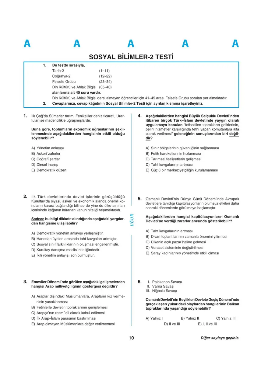 Uğur Okulları YKS - AYT deneme sınavı 9 Uğur Okulları YKS - AYT deneme sınavı 9