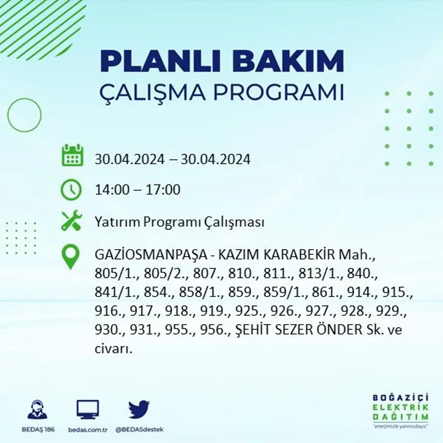 İstanbul'un 23 ilçesinde elektrik kesintisi: Elektrikler ne zaman gelecek? (30 Nisan tarihli BEDAŞ kesinti programı) 45
