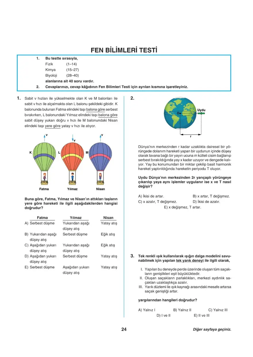 Uğur Okulları AYT -2 deneme sınavı 23