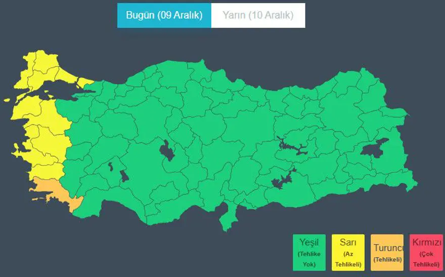 10 İL İÇİN SARI VE TURUNCU KODLU UYARI 2