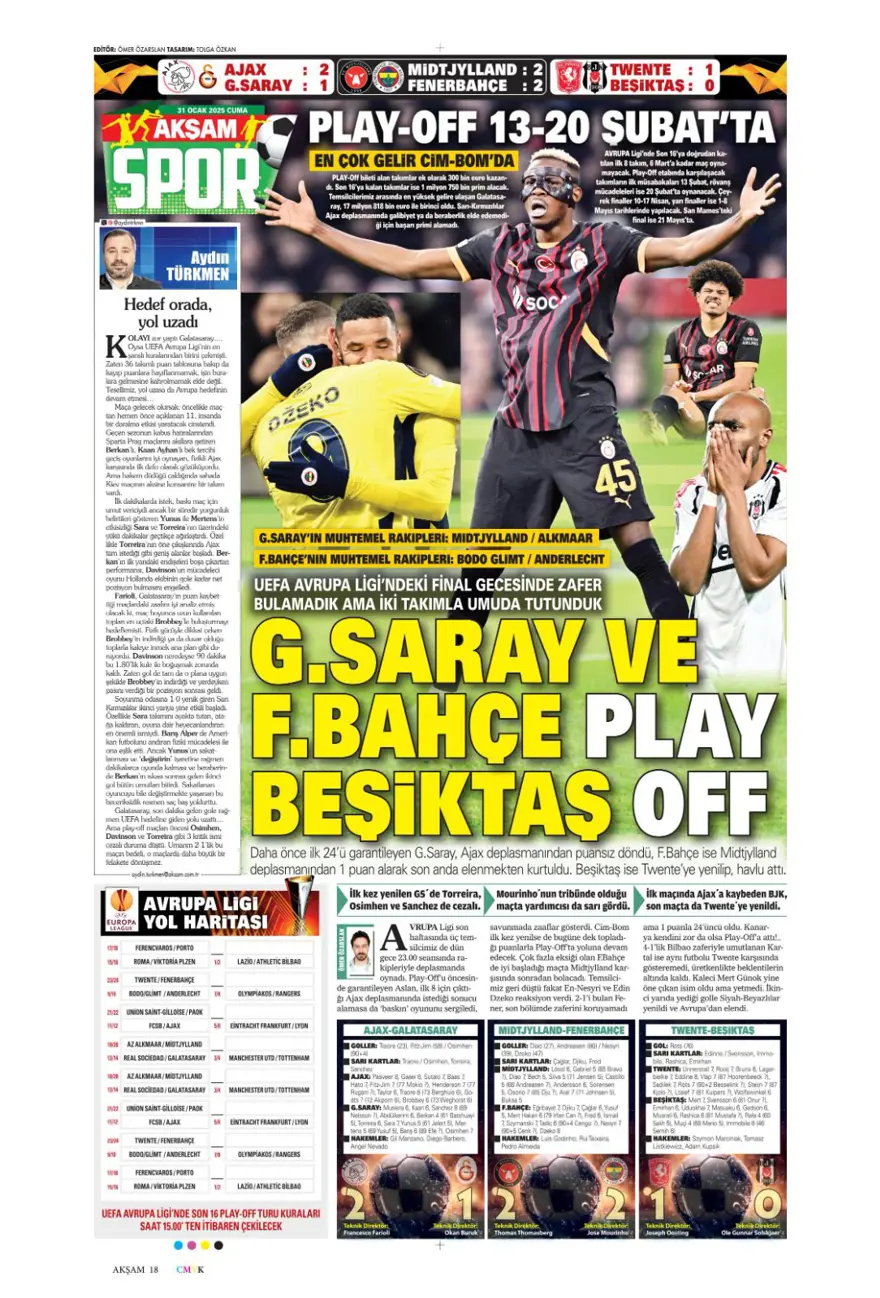 "İki play-off, bir off" (31 Ocak 2025 spor manşetleri) 6 "İki play-off, bir off" (31 Ocak 2025 spor manşetleri) 6