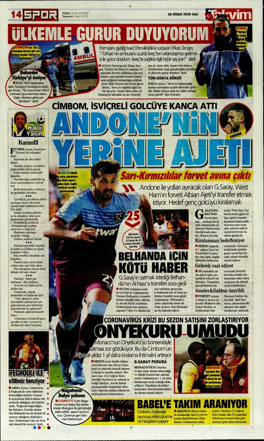 Günün spor manşetleri (28 Nisan 2020) 7
