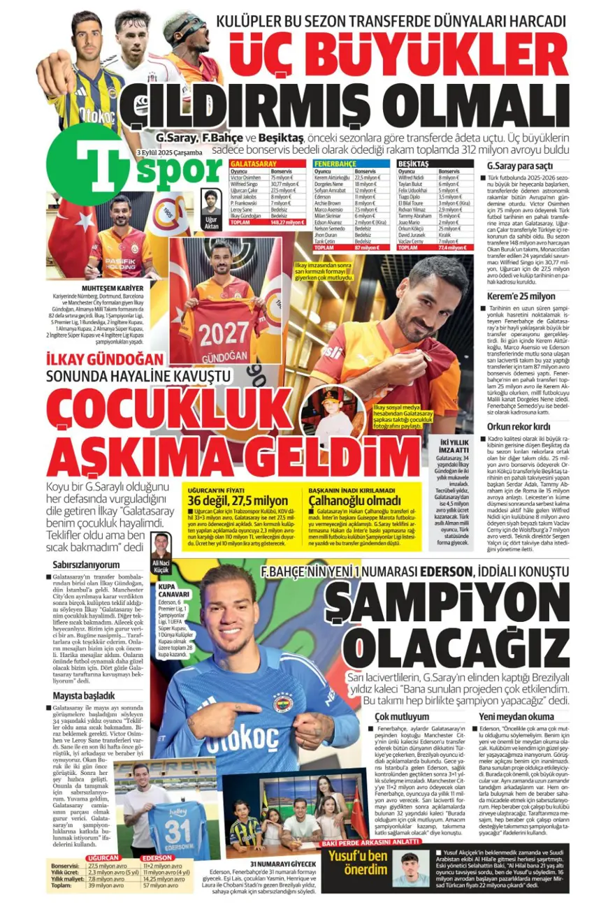 "Transfer çılgınlığı" (3 Eylül spor manşetleri) 18