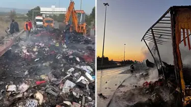 Kargo yüklü TIR'ın dorsesi alev alev yandı