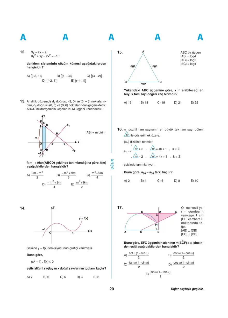 Uğur Okulları YKS - AYT deneme sınavı 19 Uğur Okulları YKS - AYT deneme sınavı 19