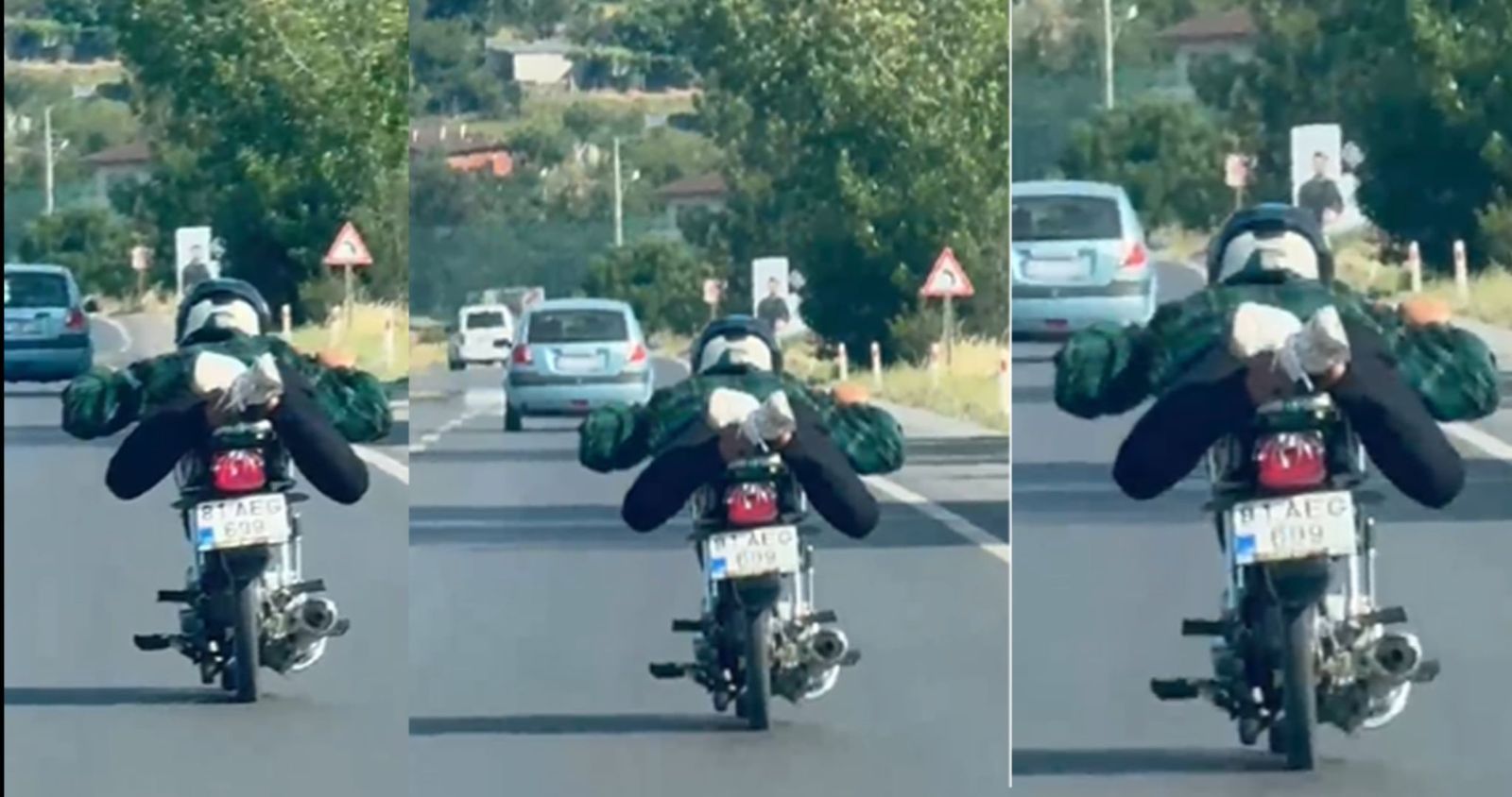 Motosikletini üzerine yatarak sürdü