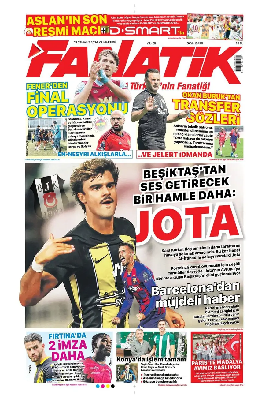 "Kartal'ın yükü 683 milyon TL" (27 Temmuz 2024 spor manşetleri) 3 "Kartal'ın yükü 683 milyon TL" (27 Temmuz 2024 spor manşetleri) 3