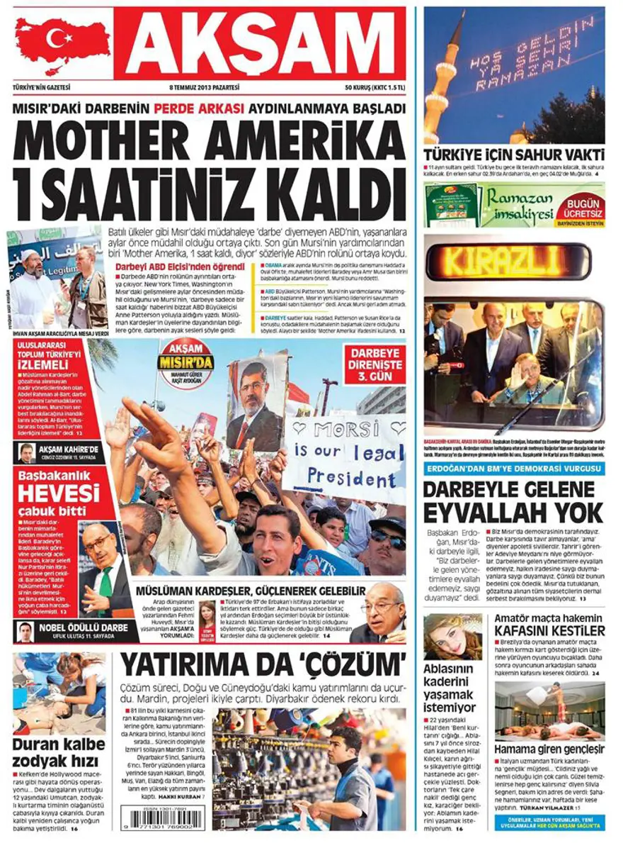 8 Temmuz 2013 gazete manşetleri 