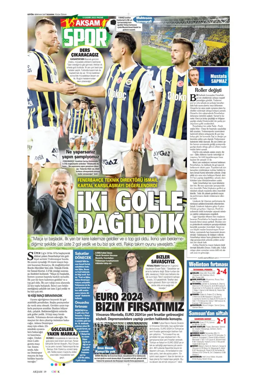 "26 yıllık hasret bitti" (5 Kasım 2023 spor manşetleri) 5