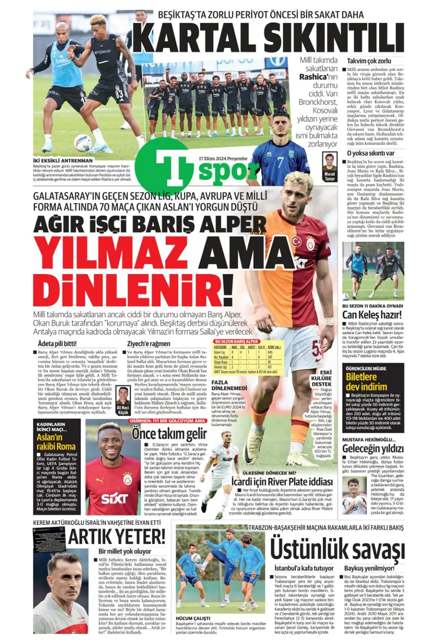 “İtalyan orta saha Fener'e” (17 Ekim 2024 spor manşetleri) 13