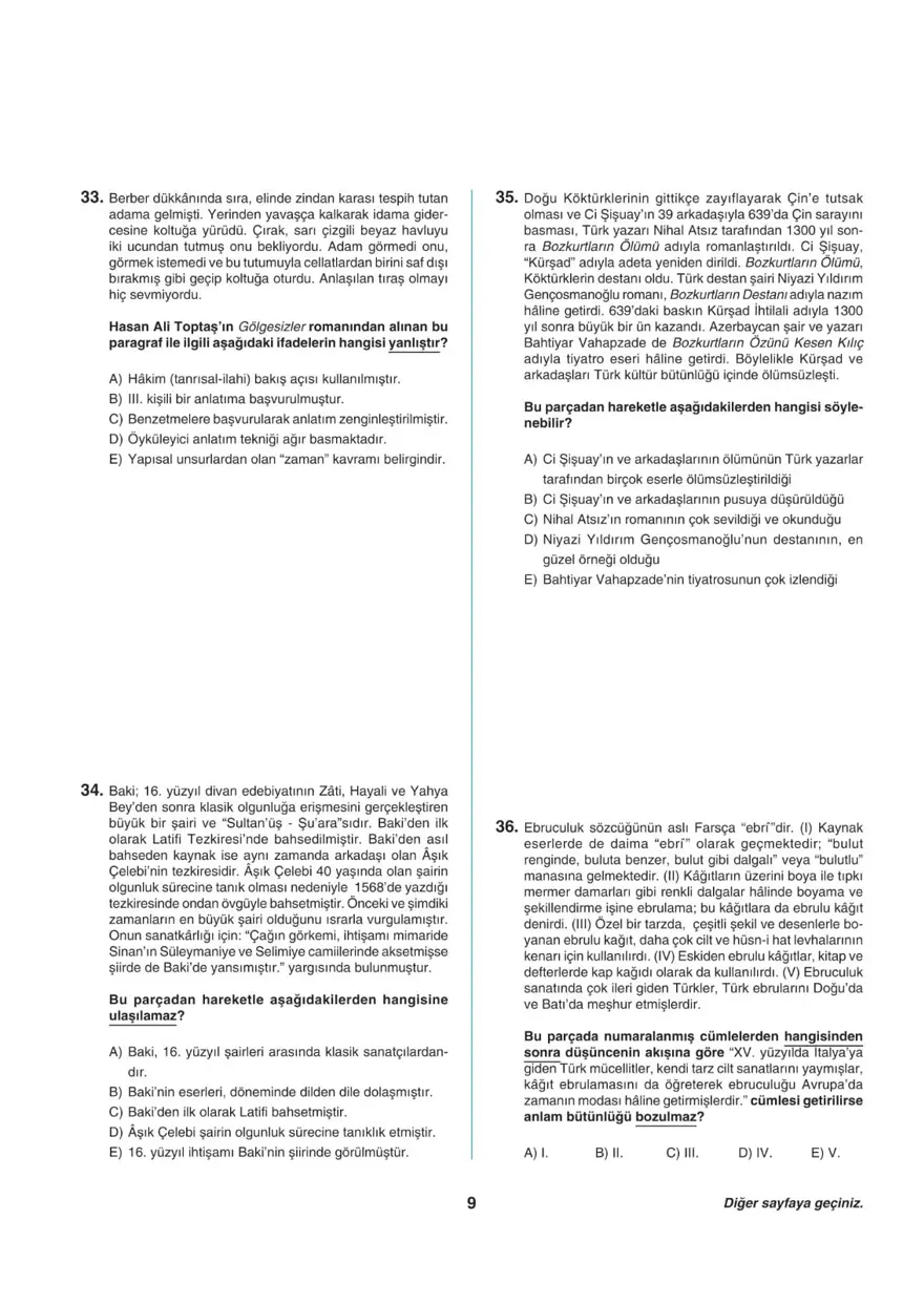 Uğur Okulları TYT -1 deneme sınavı 8