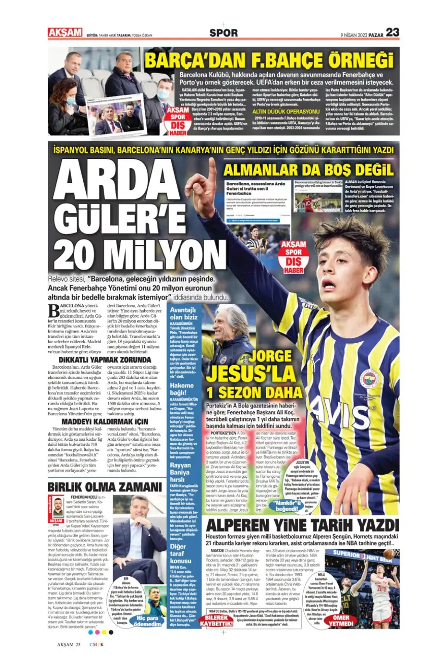 Günün spor manşetleri (9 Nisan 2023) 3