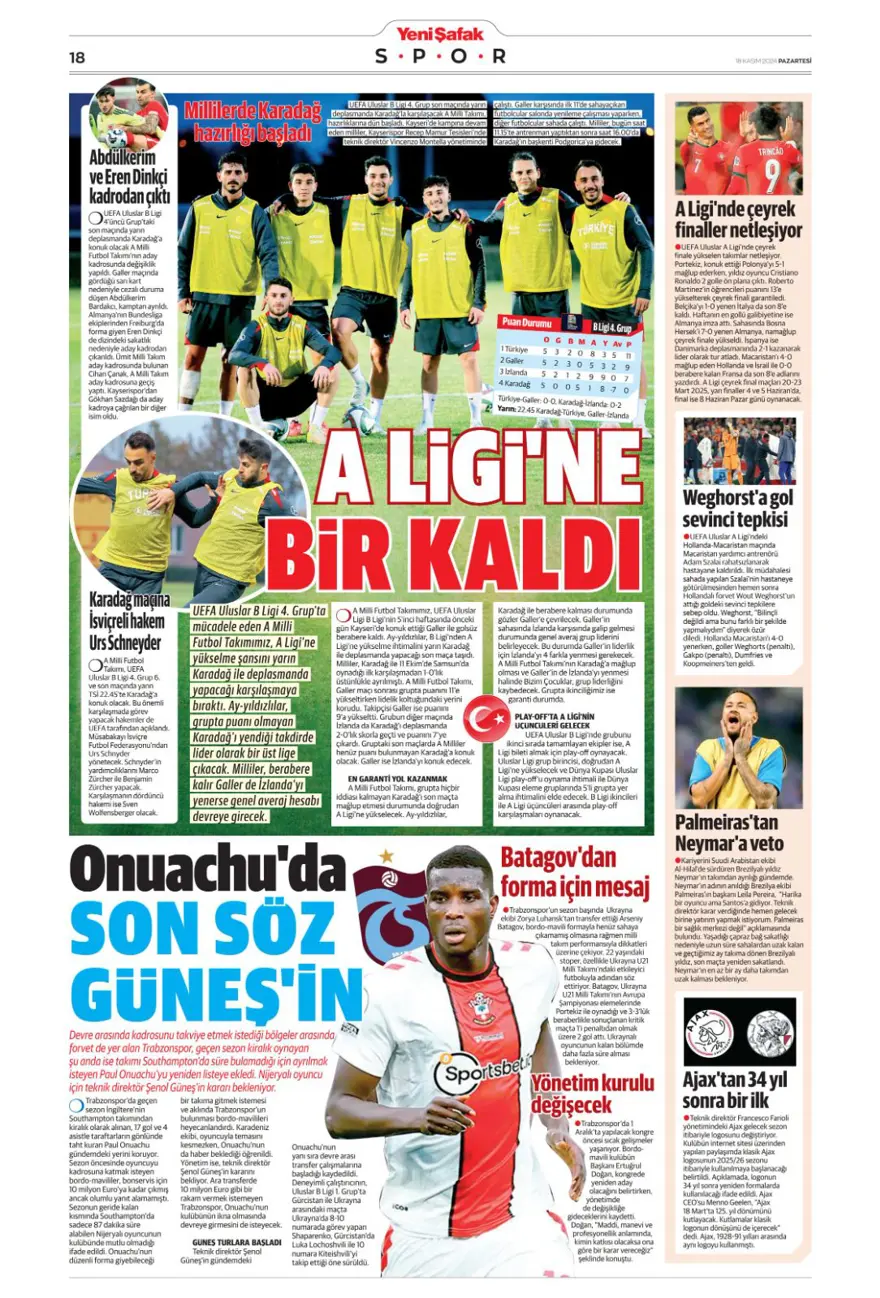“Fenerbahçe’de dev takas” (18Kasım 2024 spor manşetleri) 38