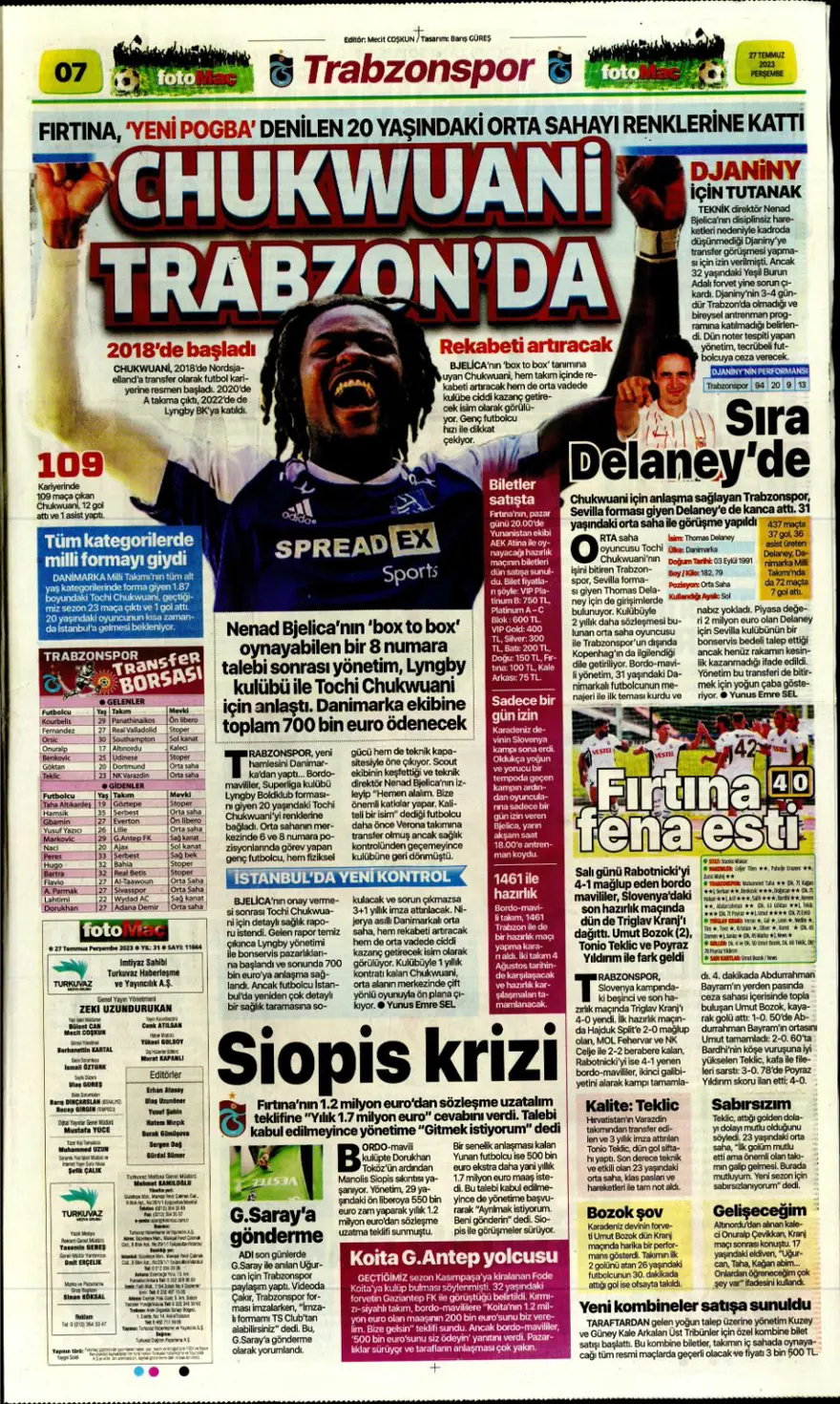 "Hücumda joker Rebic" günün spor manşetleri (27 Temmuz 2023) 17