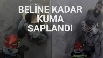 Kum yığınına düşen işçi için itfaiye seferber oldu