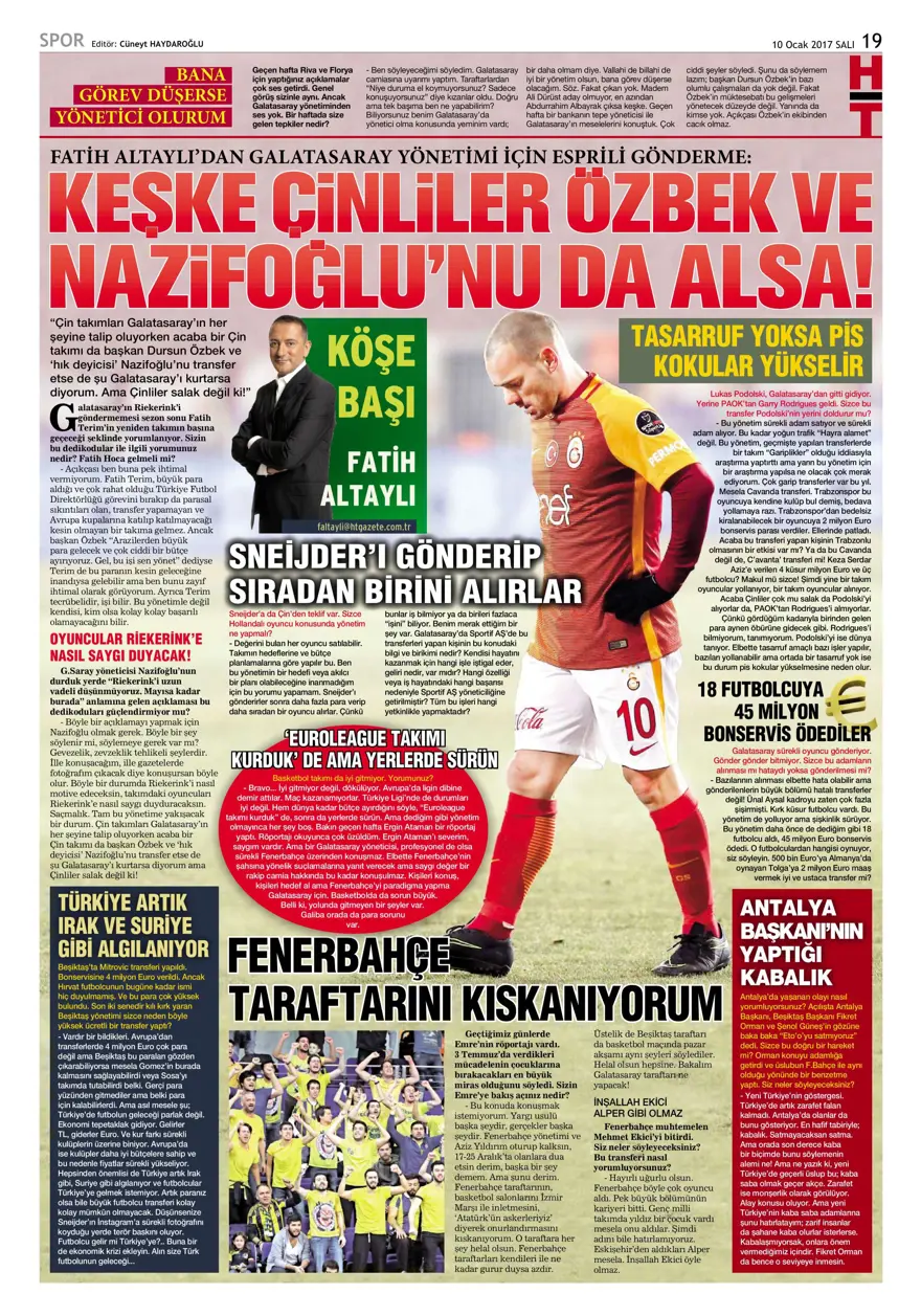 Günün spor manşetleri (10 Ocak 2017) 10