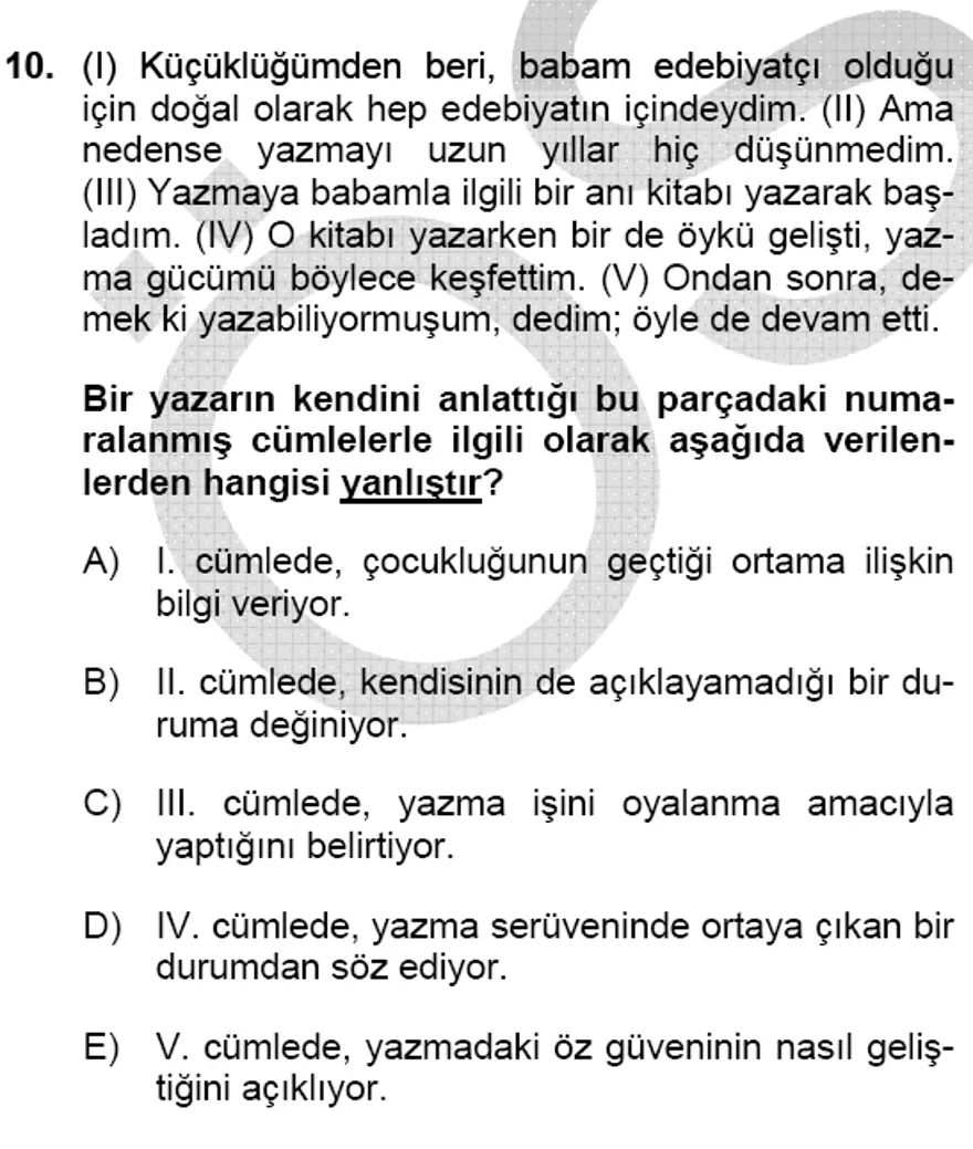 YGS Türkçe Soru ve Yanıtları 9