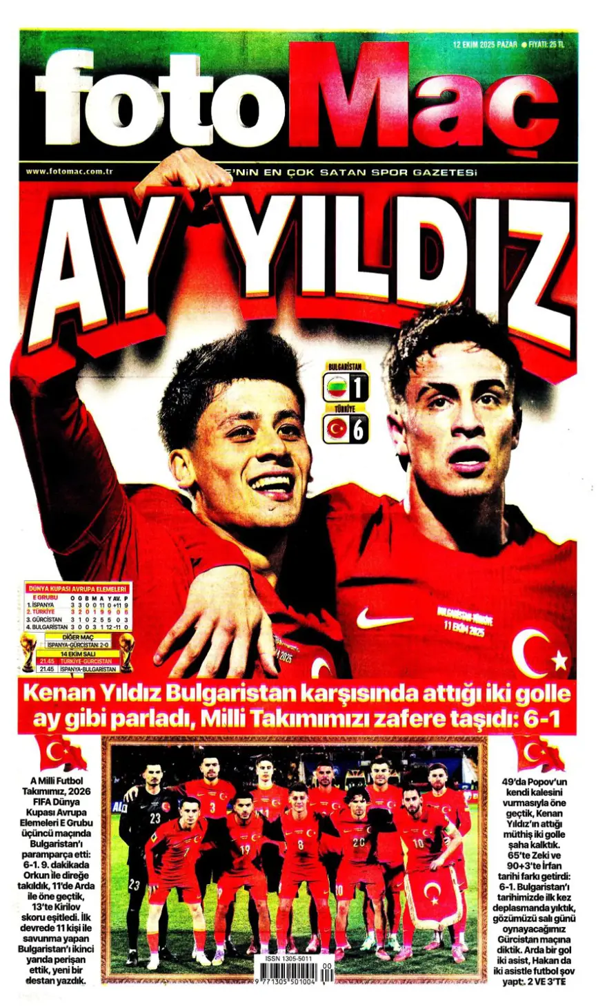 "Sofya'da tarihi zafer" (12 Ekim 2025 spor manşetleri) 6