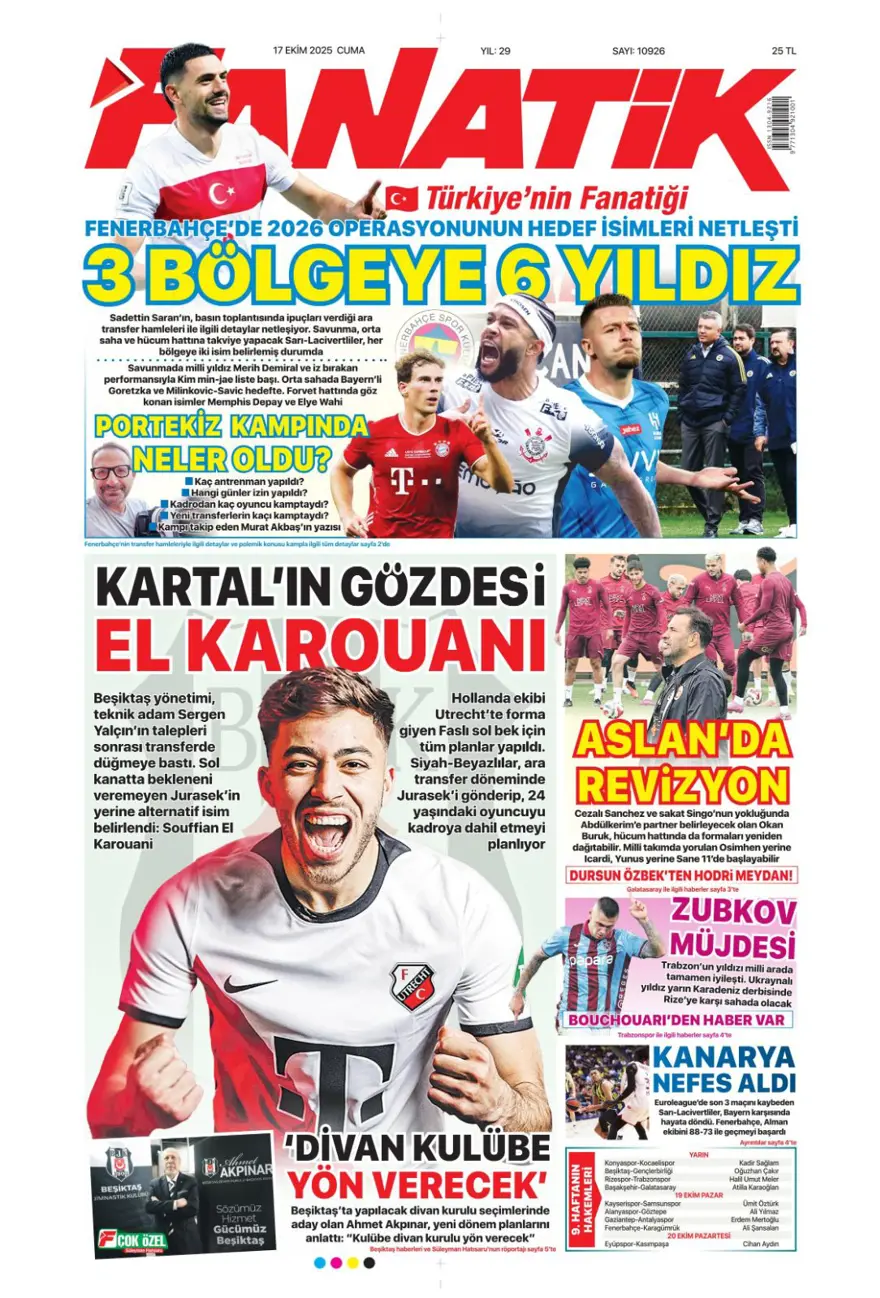 "Savic derbisi" (17 Ekim 2025 spor manşetleri) 