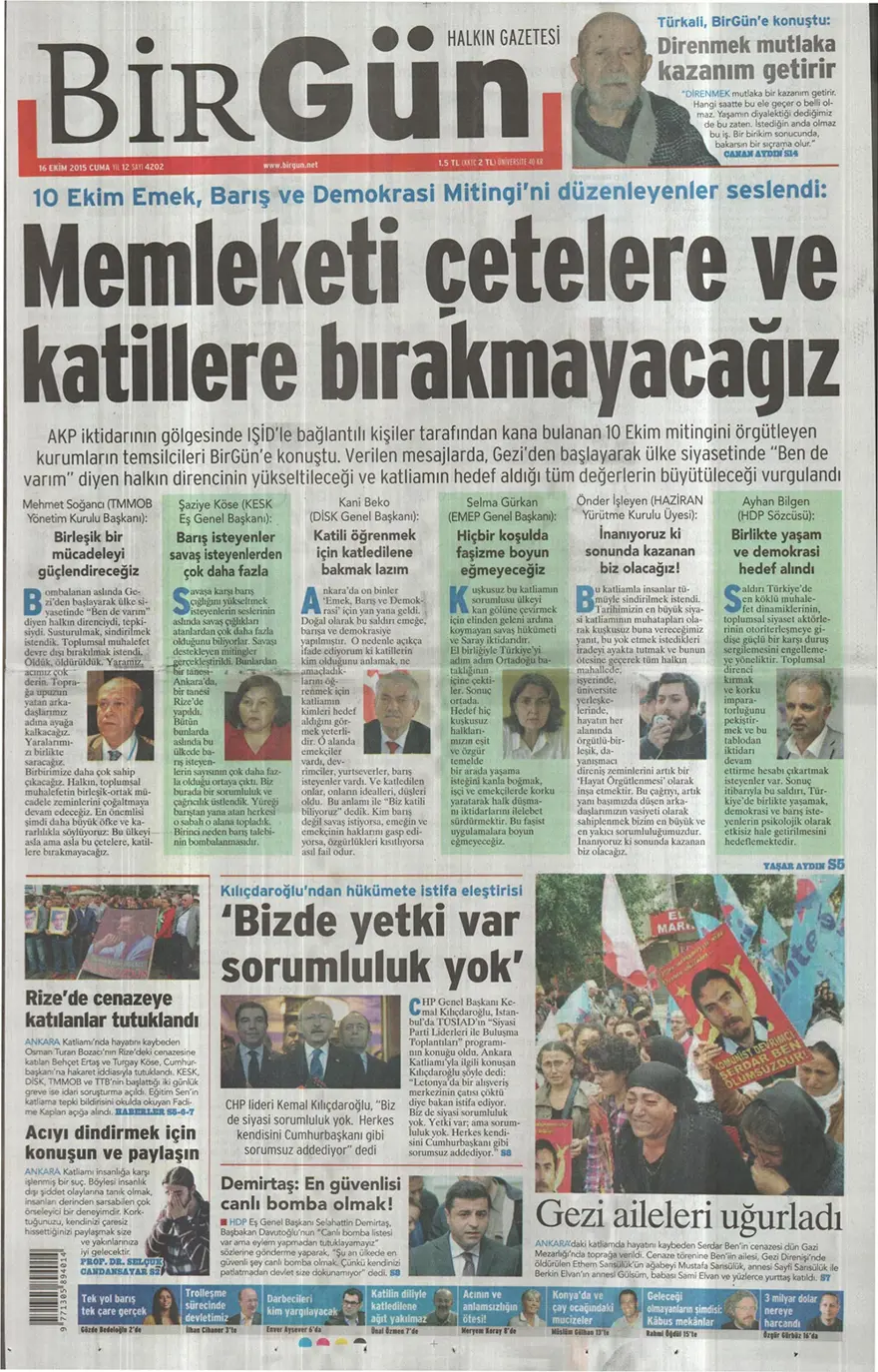 Günün gazete manşetleri - 16 Ekim 2015 14