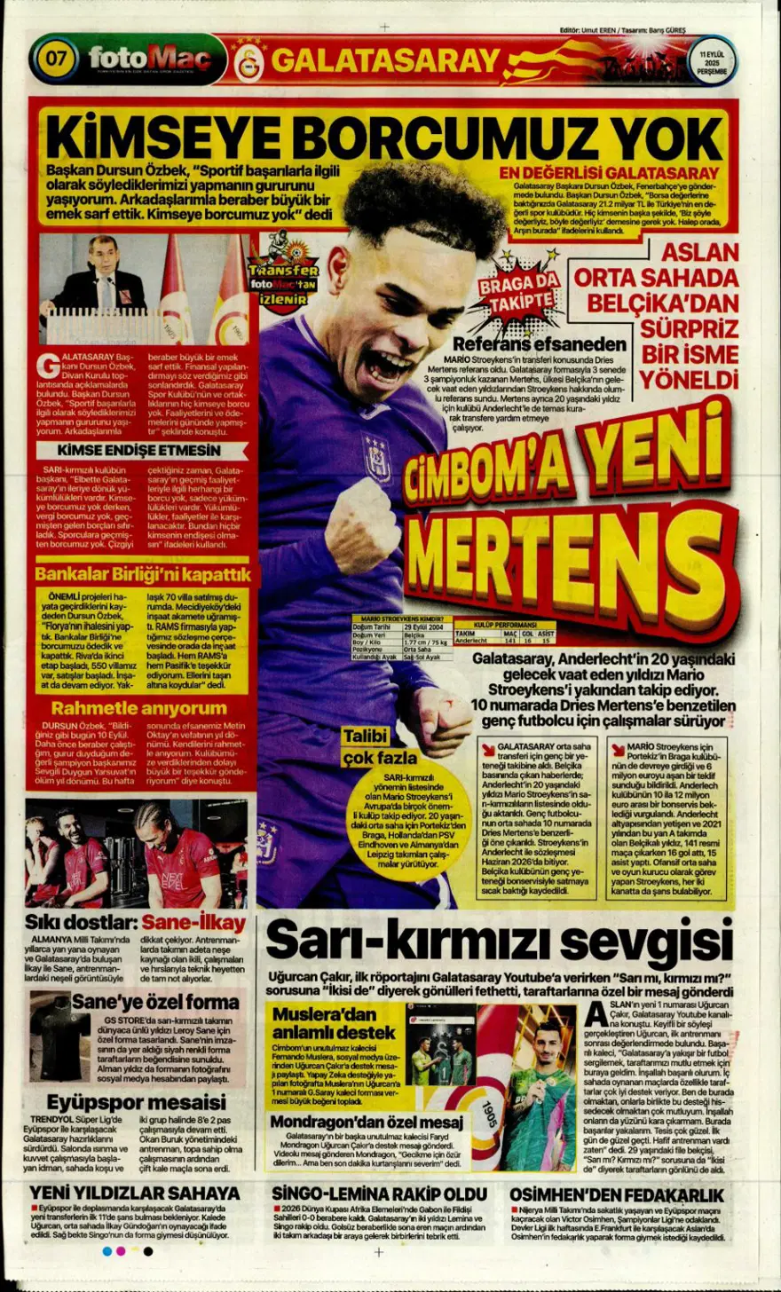 "Aslan'a yeni Mertens" (11 Eylül spor manşetleri) 