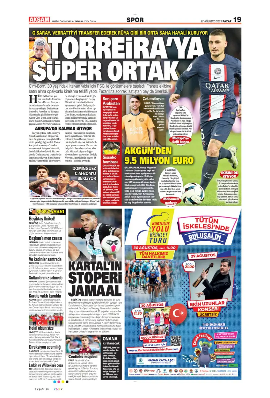 "Çilek transferler için nefesler tutuldu" (27 Ağustos 2023 spor manşetleri) 2 "Çilek transferler için nefesler tutuldu" (27 Ağustos 2023 spor manşetleri) 2