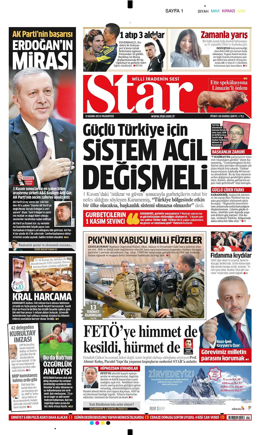 Günün gazete manşetleri - 9 Kasım 2015 9