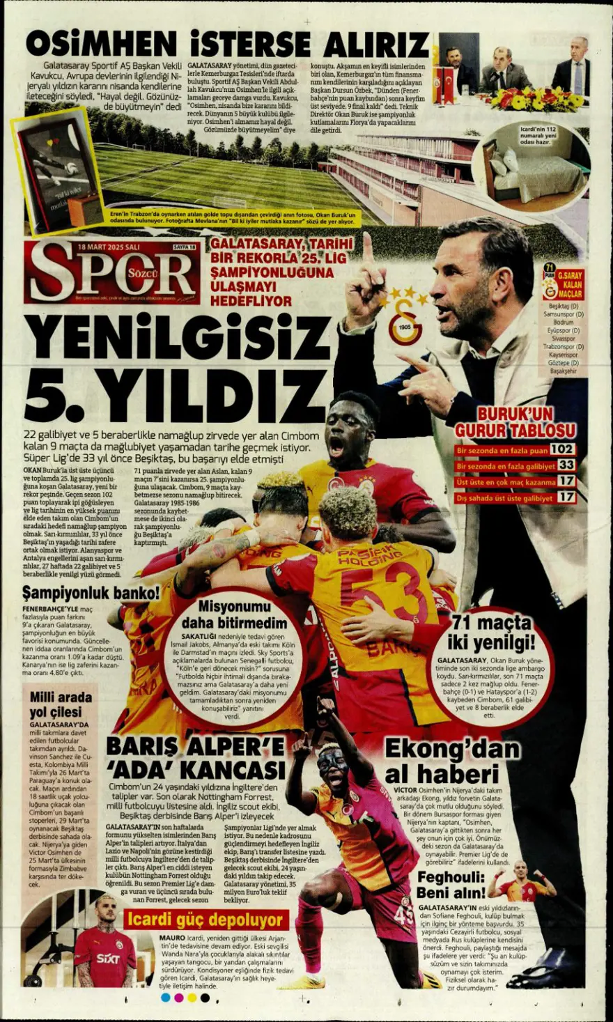 "Osimhen için iki seçenek var" (18 Mart 2025 spor manşetleri) 11