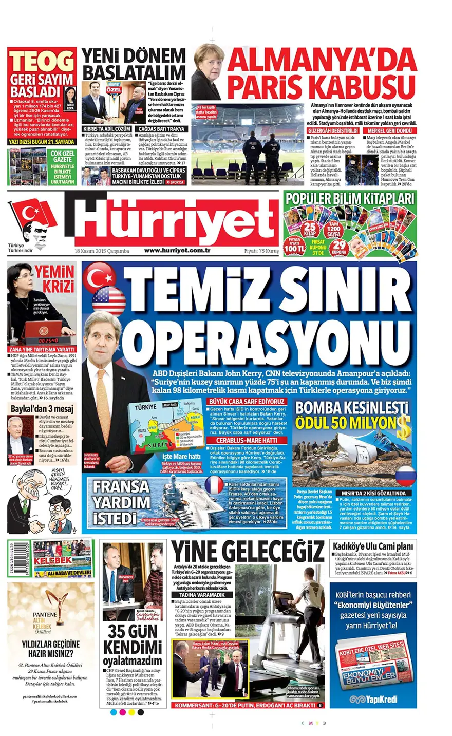Günün gazete manşetleri - 18 Kasım 2015 2