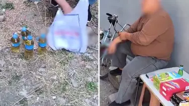 Seyyar tezgahta sahte içki satarken yakalandı