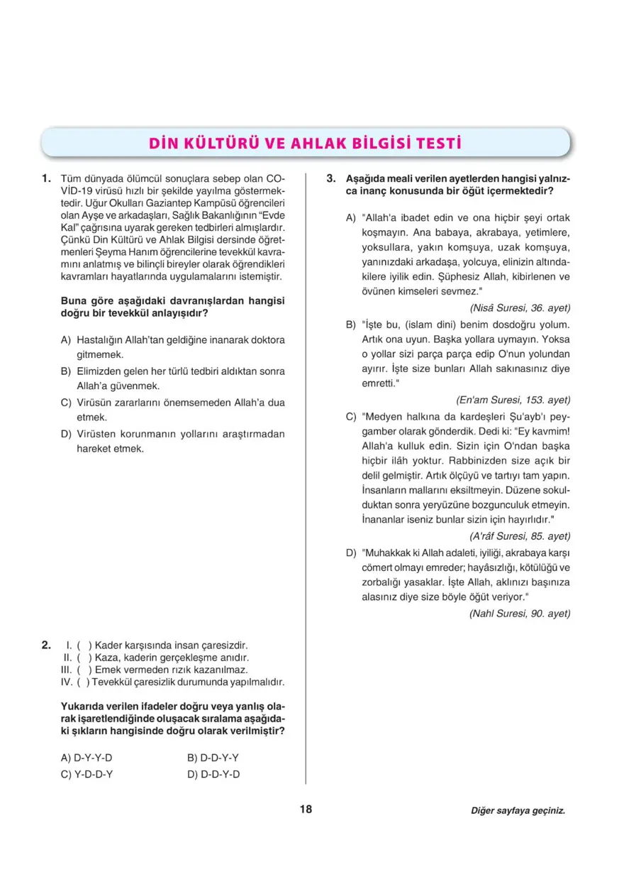 Uğur Okulları LGS-1 sözel deneme sınavı 16