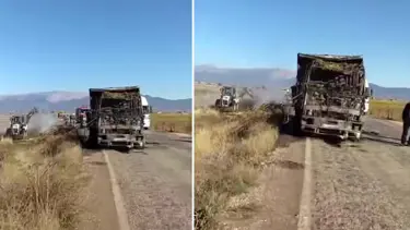 Denizli'de saman yüklü kamyon alev alev yandı