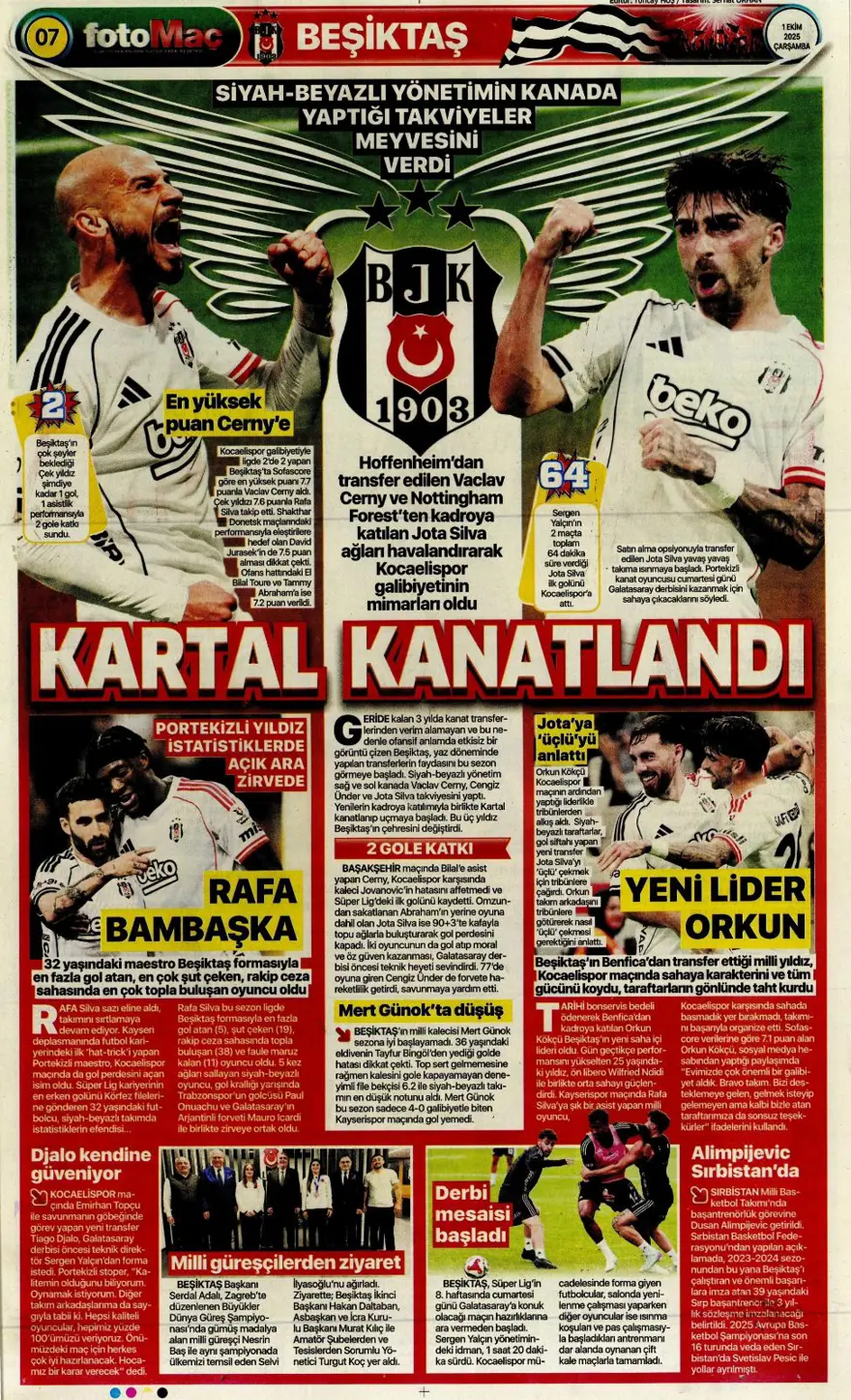 "Adı Aslan, işi destan" (1 Ekim 2025 spor manşetleri) 9