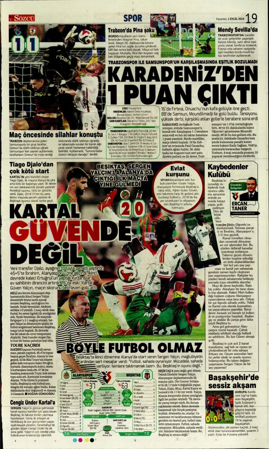"Acıların takımı" (1 Eylül spor manşetleri) 20