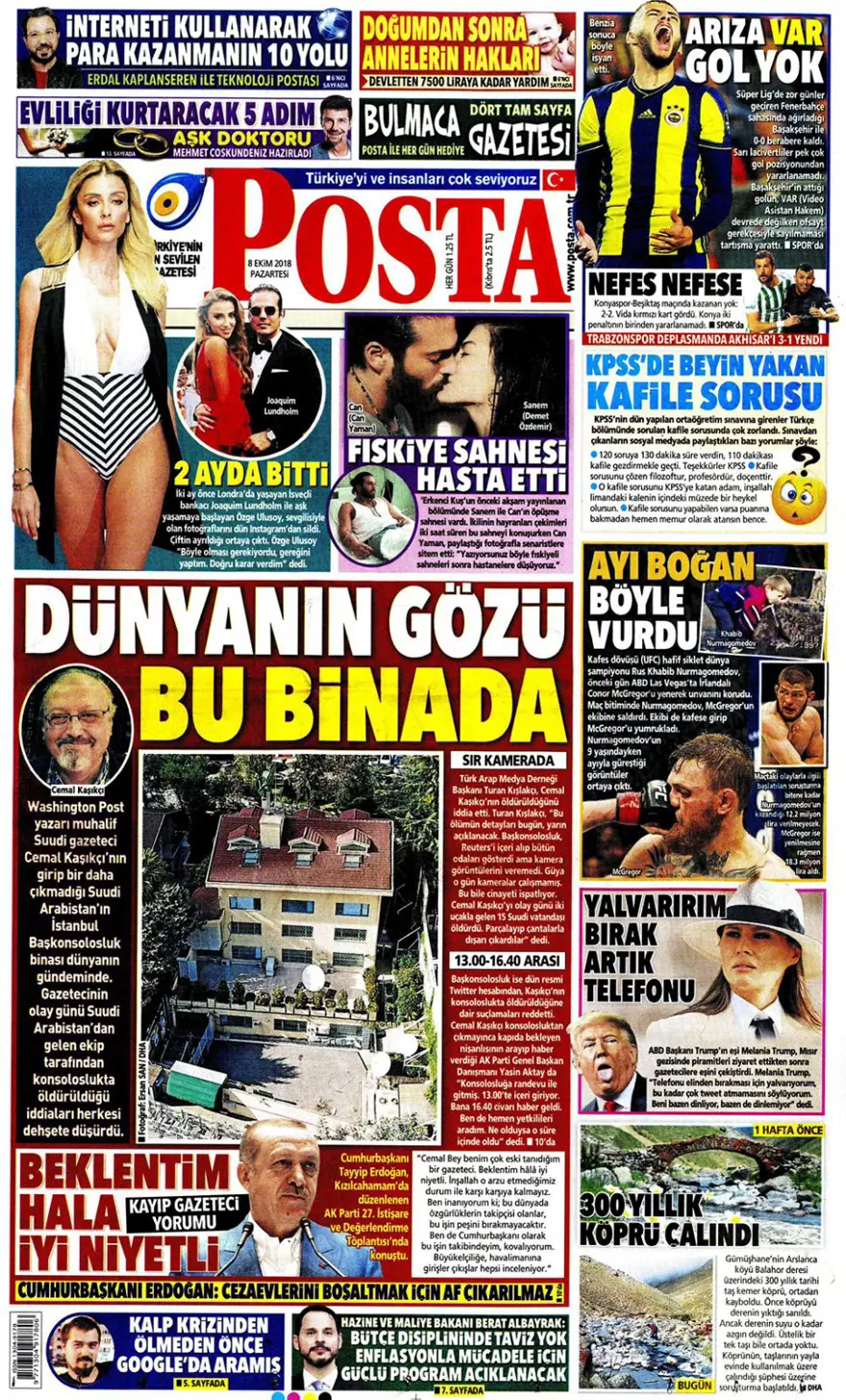 Günün gazete manşetleri - 8 Ekim 2018 11