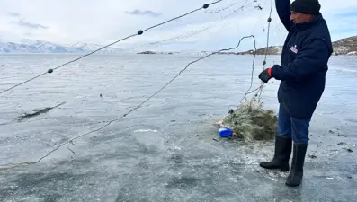 Eskimo usulü balık avı için Çıldır Gölü'ne ilk ağlar atıldı