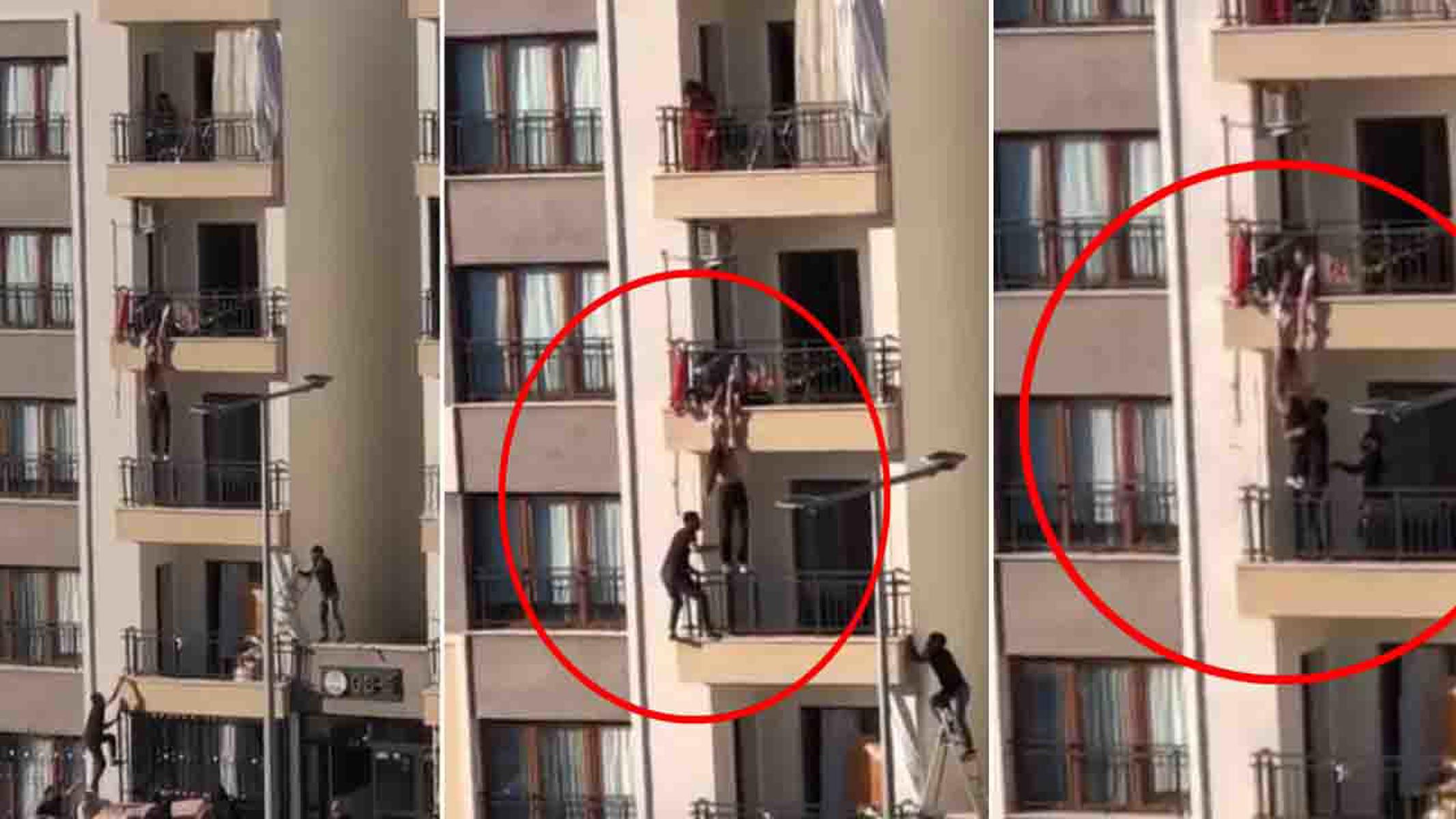 İkinci kata tırmandı, çocuğu kurtardı