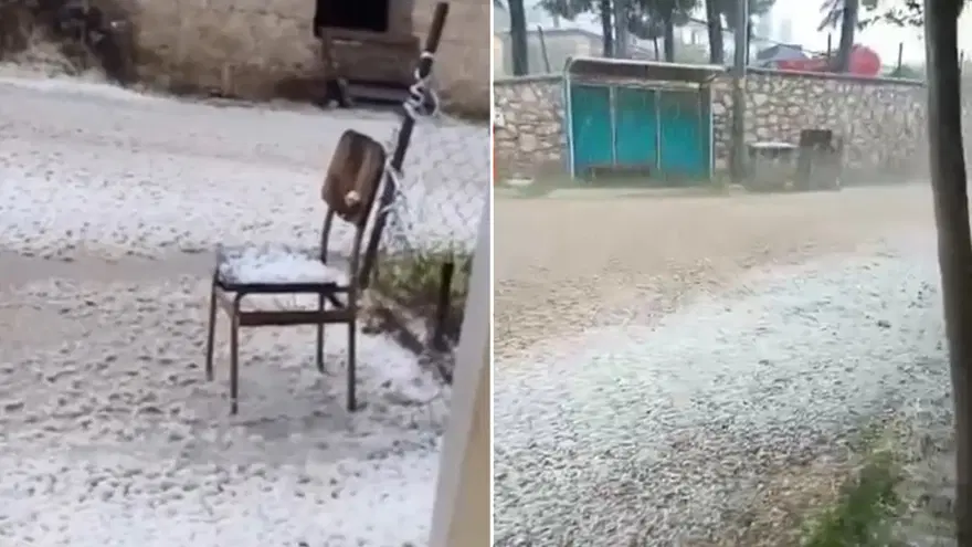 Dakikalar içinde ilçe beyaza büründü. Ceviz büyüklüğündeki dolu camları kıracaktı 1 Dakikalar içinde ilçe beyaza büründü. Ceviz büyüklüğündeki dolu camları kıracaktı 1