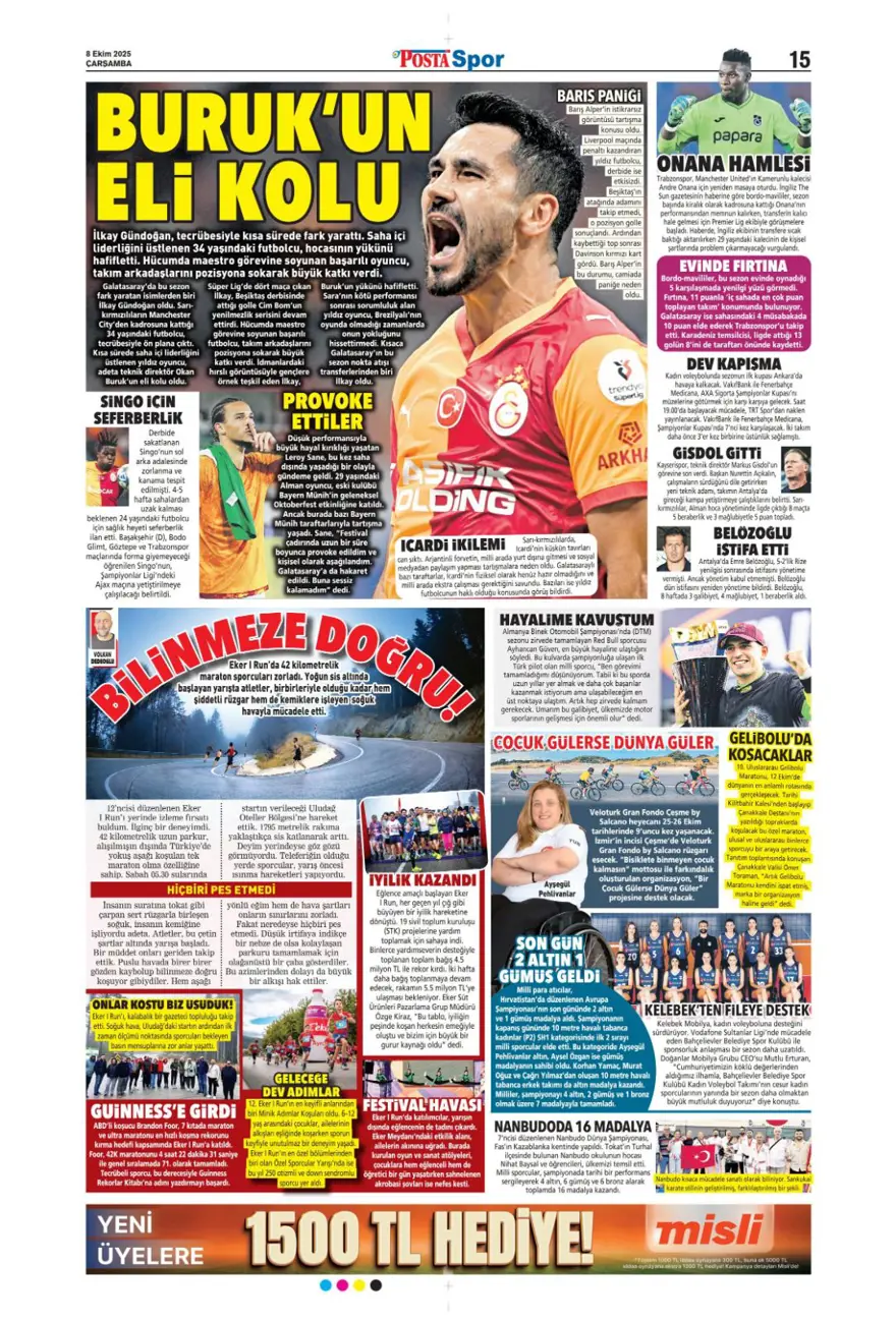 "Ne istersen o" (8 Ekim 2025 spor manşetleri) 13