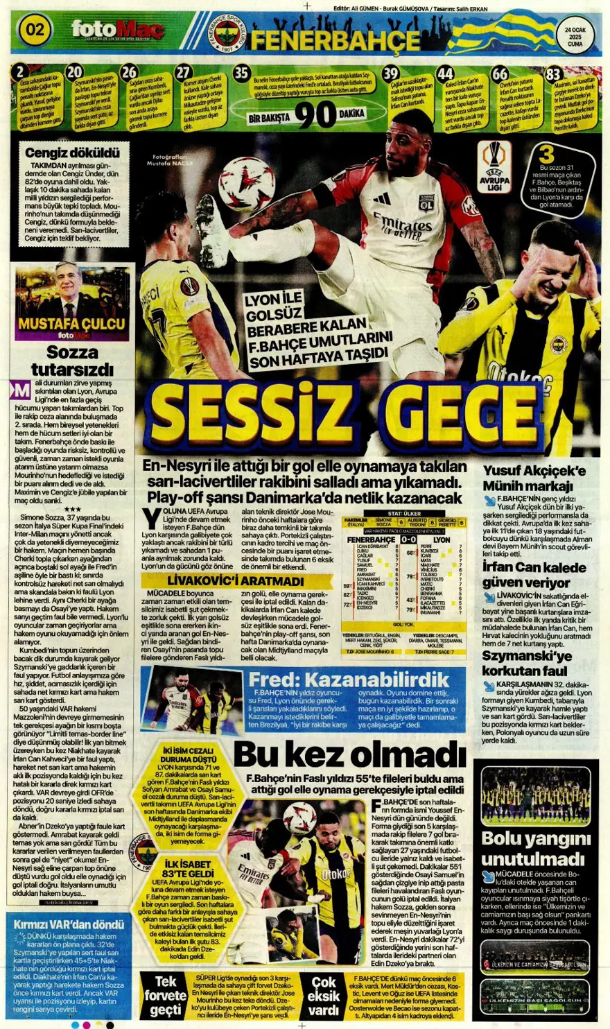 "Pavlovic sürprizi" (24 Ocak 2025 spor manşetleri) 2