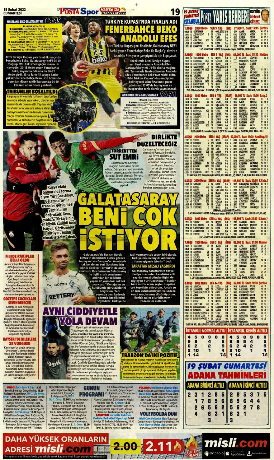 Günün spor manşetleri (19 Şubat 2022) 12