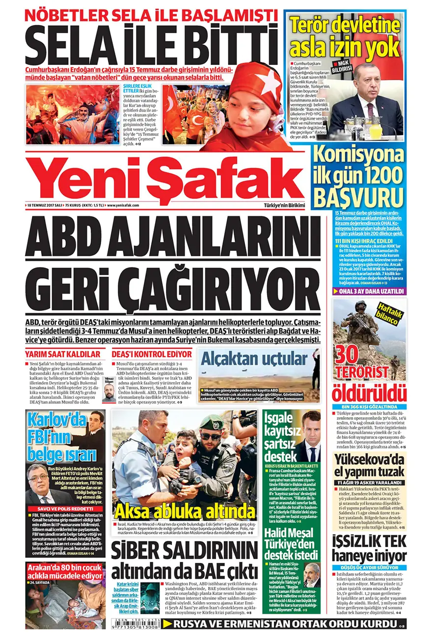 Günün gazete manşetleri - 18 Temmuz 2017 17