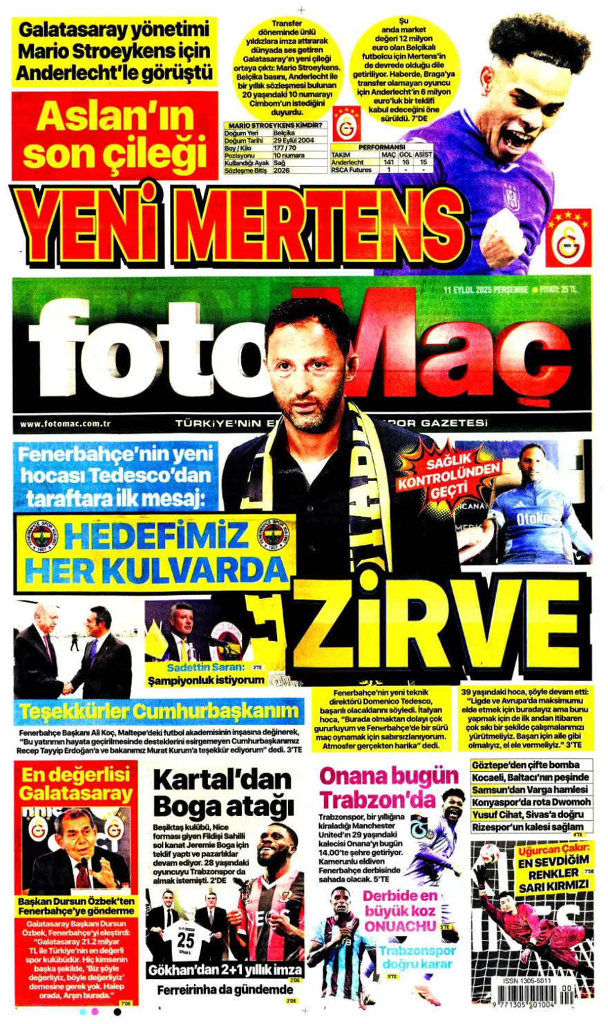 "Aslan'a yeni Mertens" (11 Eylül spor manşetleri) 7