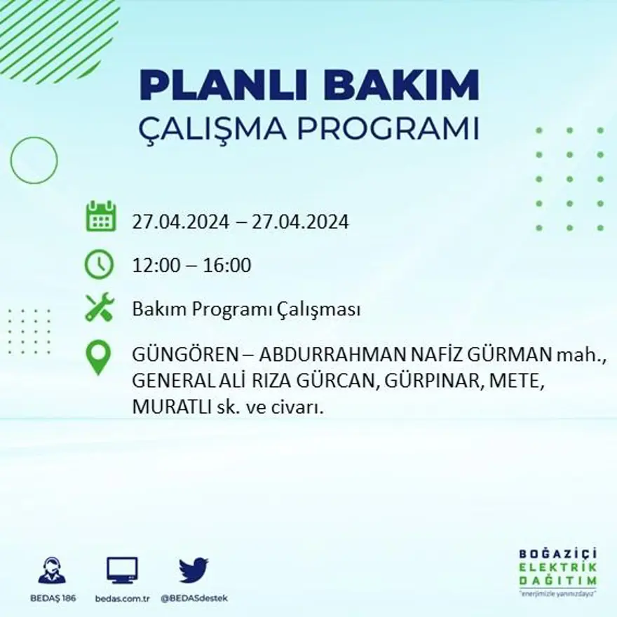 İstanbul'un 20 ilçesinde elektrik kesintisi: Elektrikler ne zaman gelecek? (27 Nisan tarihli BEDAŞ kesinti programı) 40 İstanbul'un 20 ilçesinde elektrik kesintisi: Elektrikler ne zaman gelecek? (27 Nisan tarihli BEDAŞ kesinti programı) 40