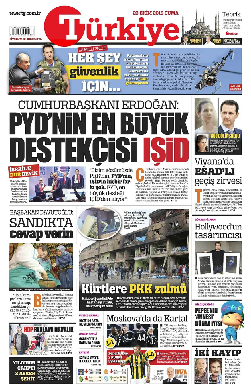 Günün gazete manşetleri - 23 Ekim 2015 9